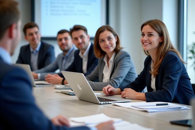 A professional team in a corporate German training session